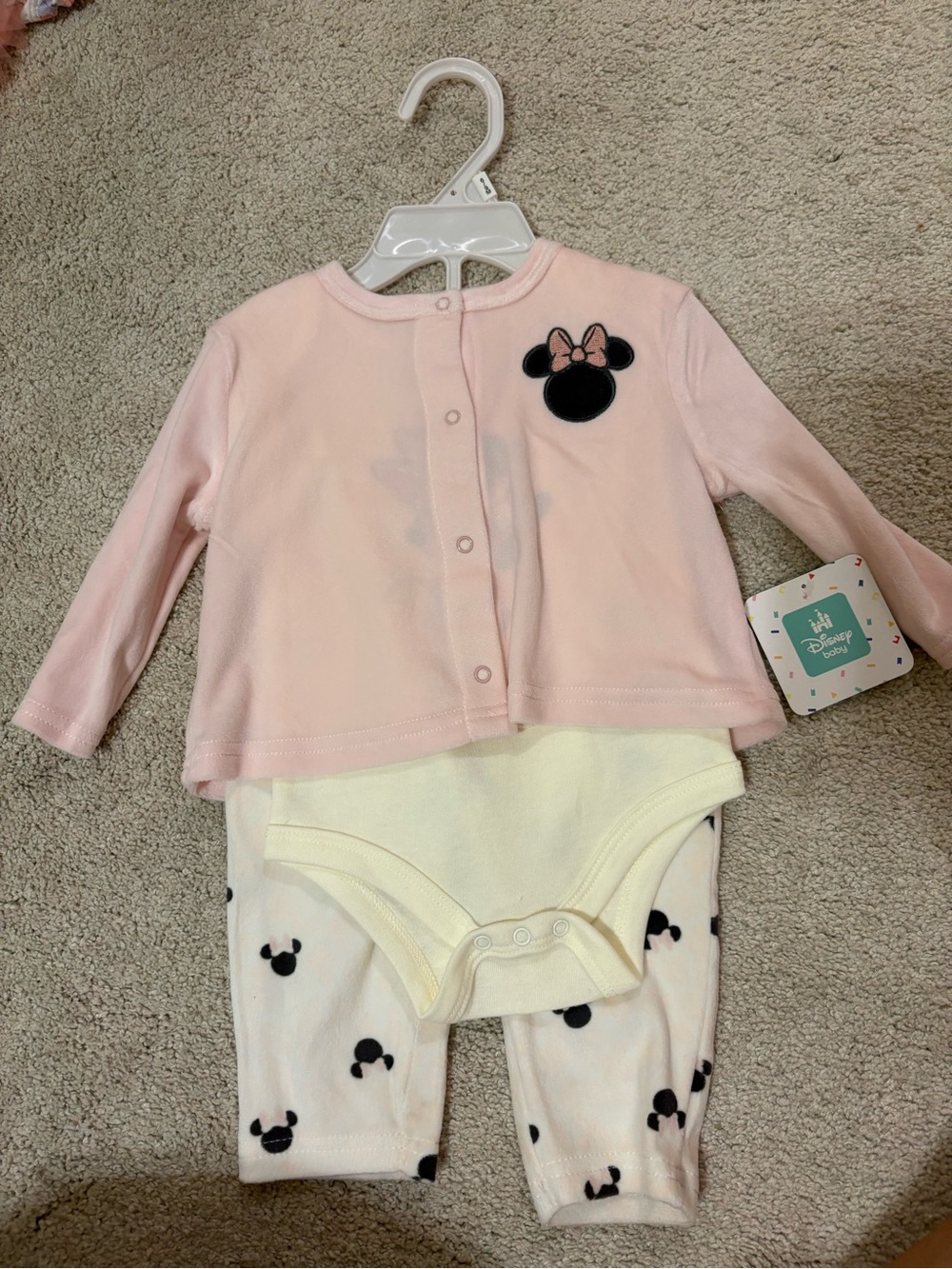 Disney Pink Minnie Mouse 3-Piece Set with Cream Bodysuit